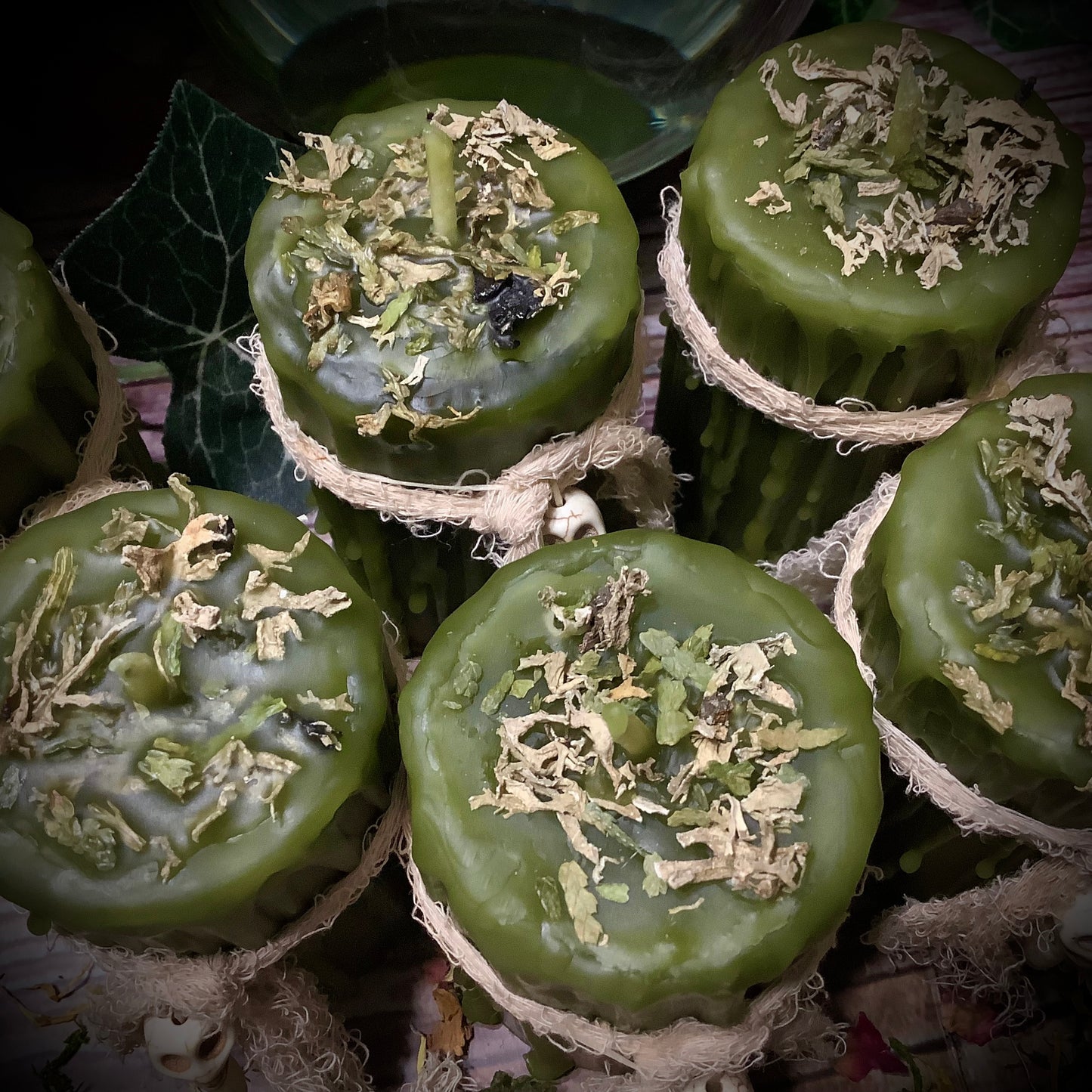 Swamp Witch ~ 2x3 Spirit Lights Botanically Dyed Beeswax Pillar Candle