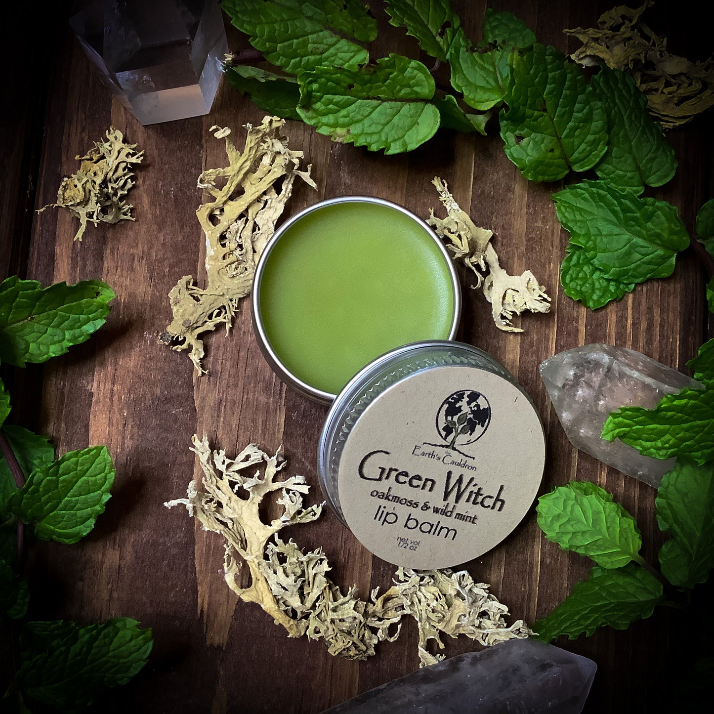 Green Witch ~ Oakmoss and Wild Mint Lip Salve ~1/2 oz