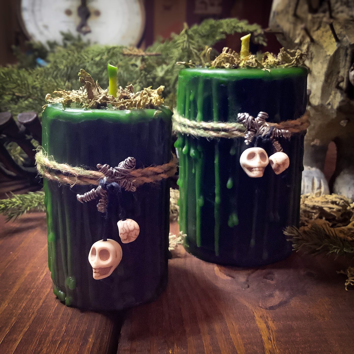 Swamp Witch ~ 2x3 Spirit Lights Botanically Dyed Beeswax Pillar Candle