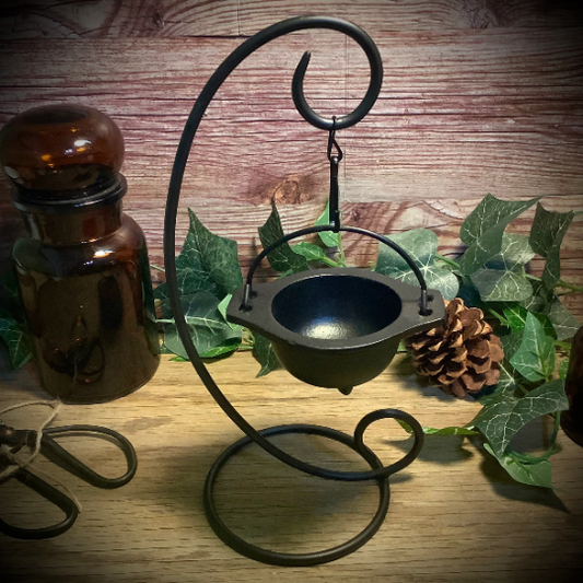 Hanging Cast Iron Cauldron ~ Small Cauldron with Vintage Stand