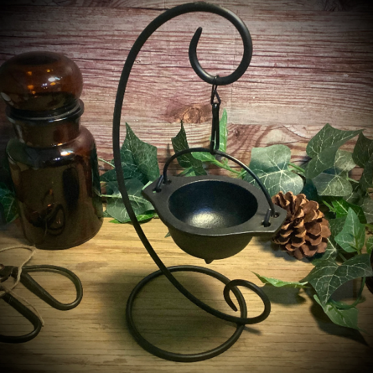 Hanging Cast Iron Cauldron ~ Small Cauldron with Vintage Stand
