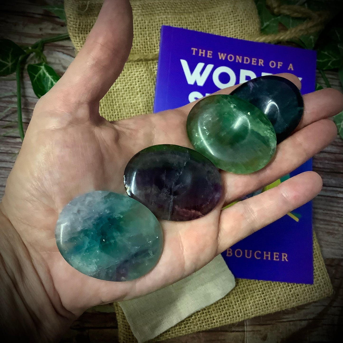 Worry Stone Gift Set ~ Fluorite ~  Palm Stone